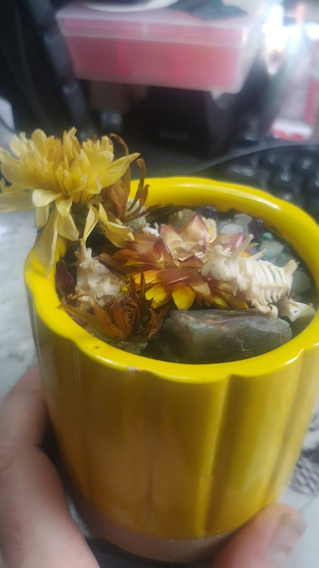 Elegant Yellow floral, bone arrangement.